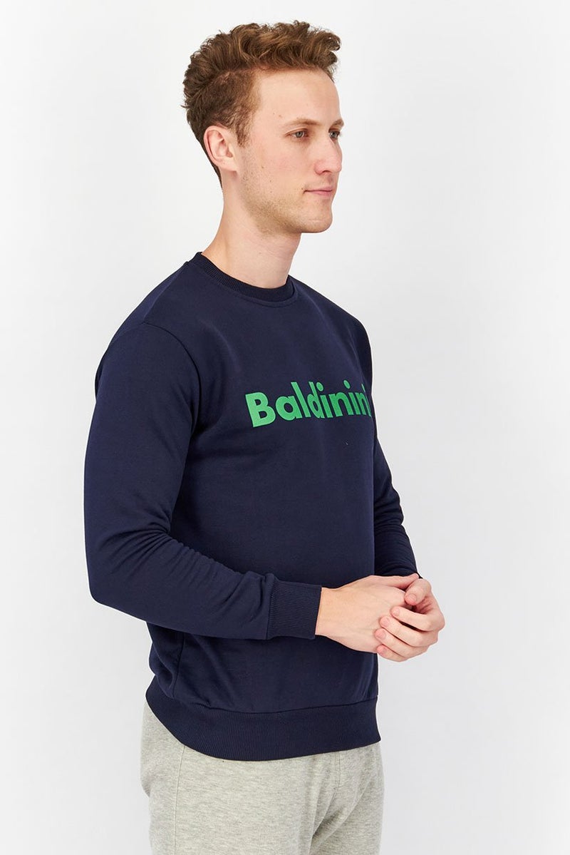 Baldinini Men Crew Neckline Brand Logo Long Sleeves Sweatshirt, Blue and Forest - Image 2