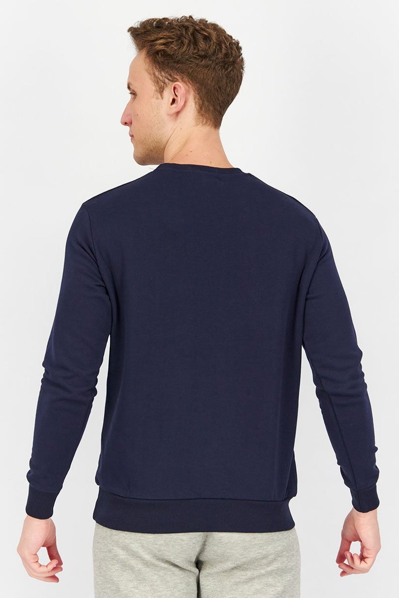 Baldinini Men Crew Neckline Brand Logo Long Sleeves Sweatshirt, Blue and Forest - Image 3