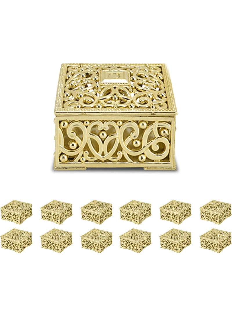 SOLARAE صناديق حلوى فارغة، 12 قطعة من جرار حفلات الزفاف البلاستيكية، صناديق هدايا تخزين الحلوى لحفلات الزفاف، حفلات استقبال المواليد، حفلات عيد الميلاد (ذهبي) - Image 1