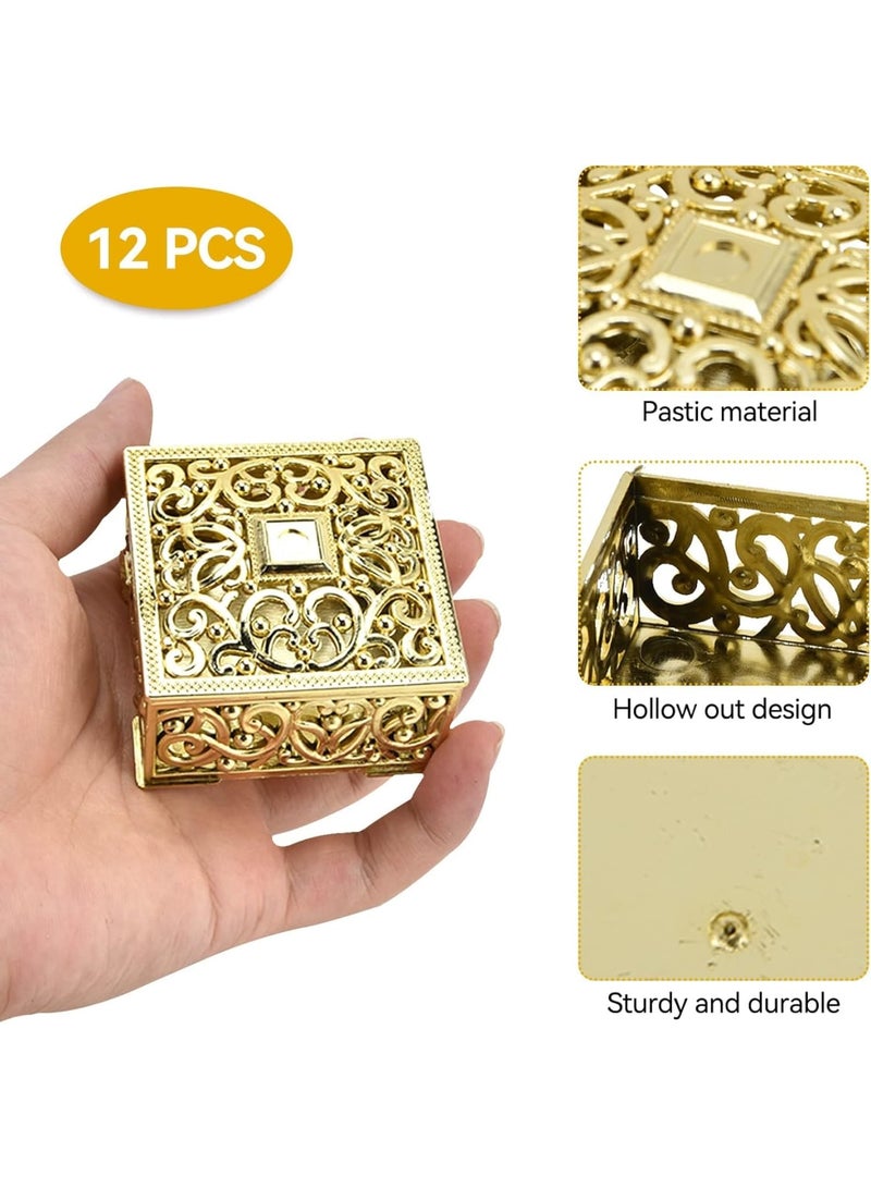 SOLARAE صناديق حلوى فارغة، 12 قطعة من جرار حفلات الزفاف البلاستيكية، صناديق هدايا تخزين الحلوى لحفلات الزفاف، حفلات استقبال المواليد، حفلات عيد الميلاد (ذهبي) - Image 3