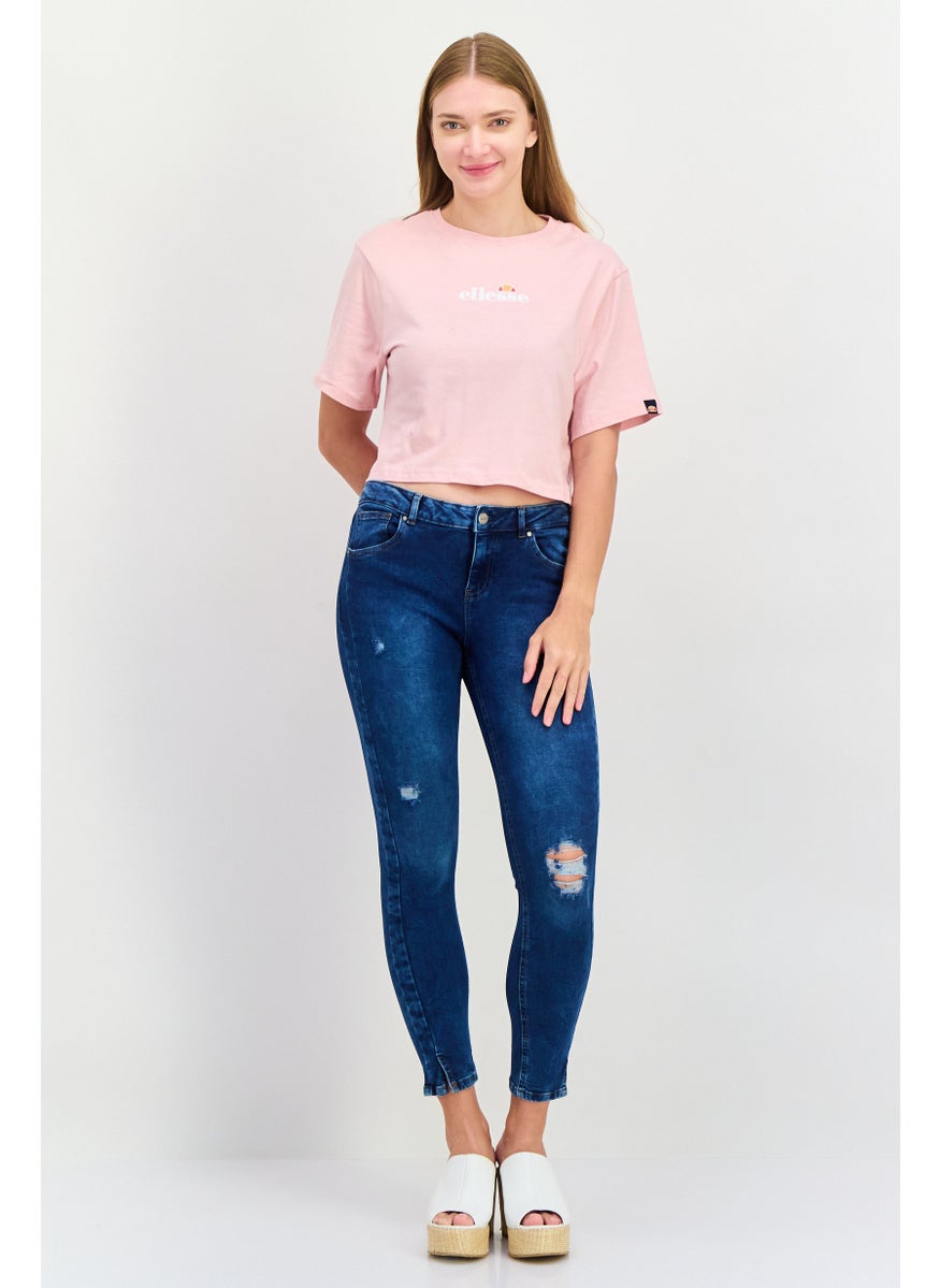 Ellesse - Women Round Neck Short Sleeve Brand Logo Top, Pink - Image 1