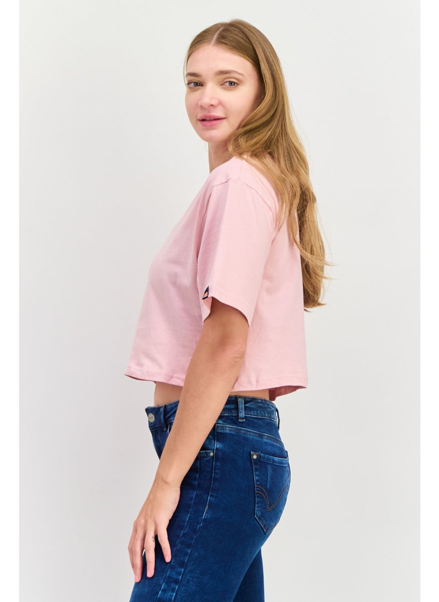Ellesse - Women Round Neck Short Sleeve Brand Logo Top, Pink - Image 1