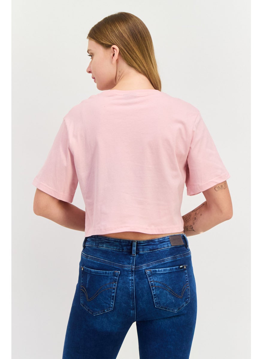 Ellesse - Women Round Neck Short Sleeve Brand Logo Top, Pink - Image 1
