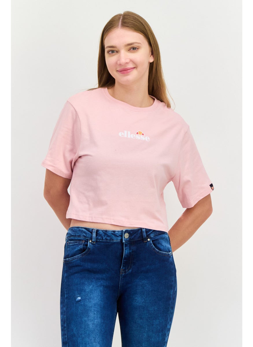 Ellesse - Women Round Neck Short Sleeve Brand Logo Top, Pink - Image 1