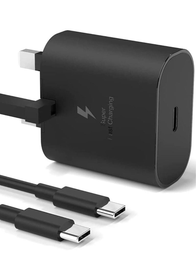 ELTRAZONE 45W USB C Charger for compatible Samsung UK Travel Adaptor, 25W with USB Type C Cable - WhiteSamsung UK Travel Adaptor (45W with USB type C Cable) BlackSamsung Galaxy S22/S22+/S21/S21 FE/S21 Ultra/S20  - Image 1