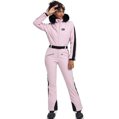 HOTIAN Womens Ski Suits Onesies Snowsuit Jumpsuits Winter Outdoor Sports Waterproof One Piece Snowboard Ski OutfitsPinkM - Image 1
