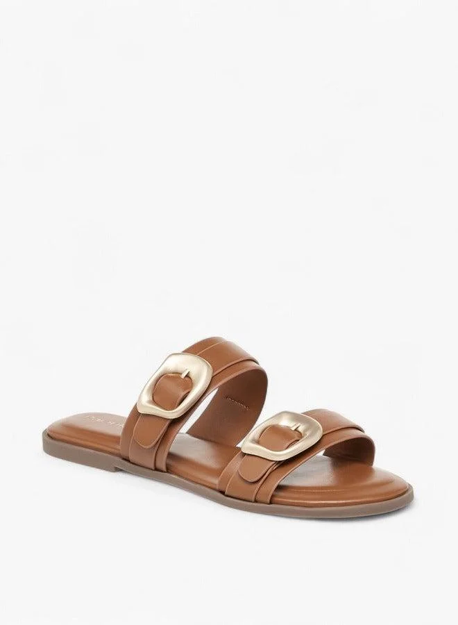 Solid Open Toe Sandals with Buckle Accent