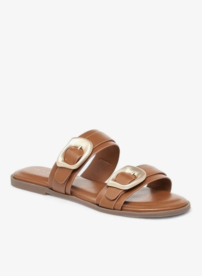Solid Open Toe Sandals with Buckle Accent