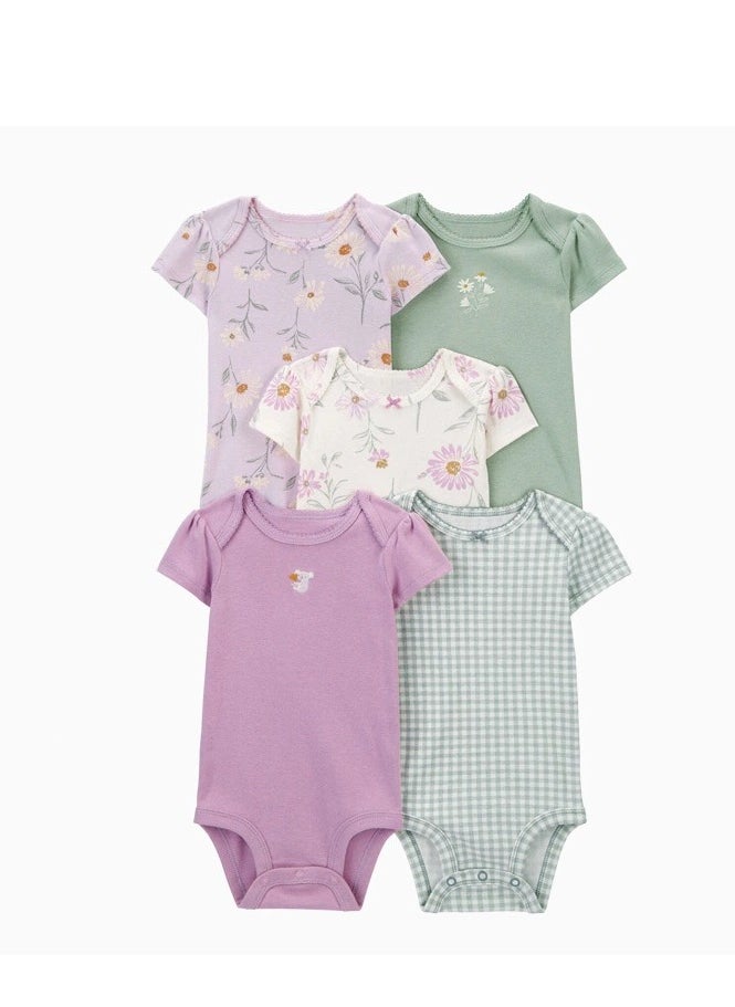 CICILADY 5 Piece Baby Boys Girls Bodysuit Set Soft Breathable Summer Baby Bodysuit Half Sleeve Onesie Pajama Set 