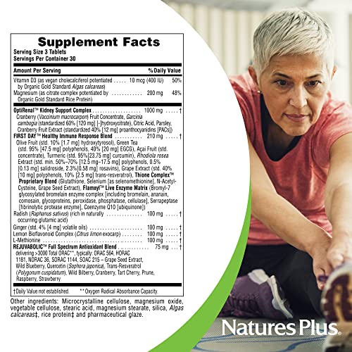 NaturesPlus Natures Plus AgeLoss Kidney Support - 90 Tablets - with Vitamin D3 & Magnesium - Vegetarian, Gluten Free - 30 Servings - Image 4
