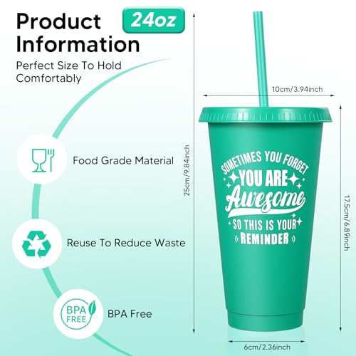 LEIFEOSH 24 Pack Plastic Tumblers with Lids and Straws Sometime You Forget You Are Awesome Gifts Reusable Cups with Lids Colorful Cups for Party Iced Coffee Cup Bulk Tumbler 24 oz Stylish Colors Printed - Image 3