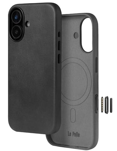 Le Pelle Handcrafted Premium Italian Leather Case for iPhone 17 Builtin Camera Control Compatible with Magsafe TwoTone Effect with Unique Patina Over Time Black - Image 1