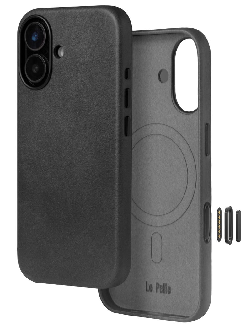 Le Pelle Handcrafted Premium Italian Leather Case for iPhone 17 Builtin Camera Control Compatible with Magsafe TwoTone Effect with Unique Patina Over Time Black - Image 2