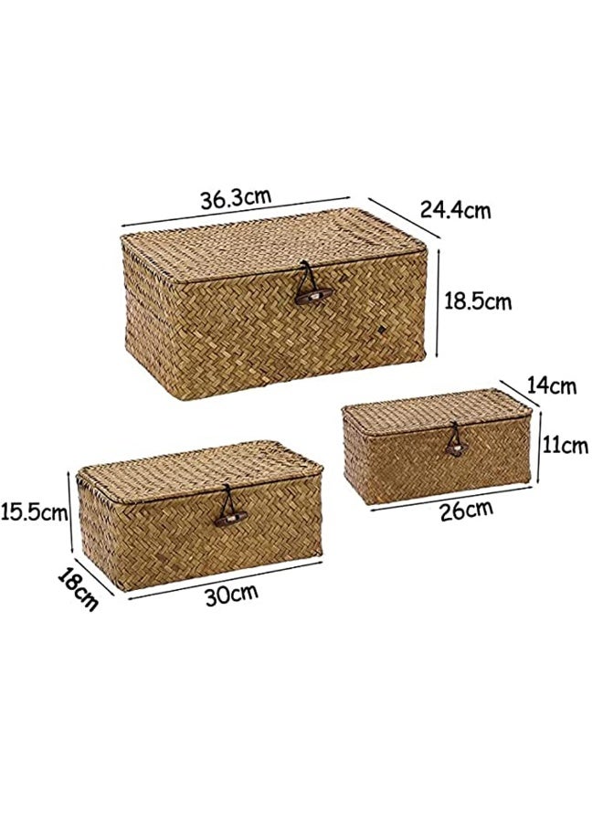 Seagrass Woven Storage Baskets with Lids - Rectangular Organizer Set for Home & Office - Image 2