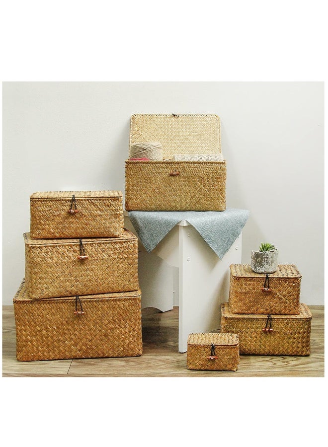 Seagrass Woven Storage Baskets with Lids - Rectangular Organizer Set for Home & Office - Image 4