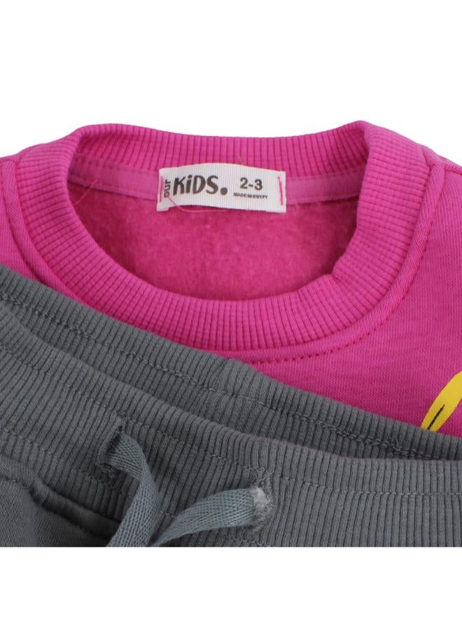 Ourkids Girls Cotton Pajama Set – Fuchsia with Unicorn Embroidery - Image 3