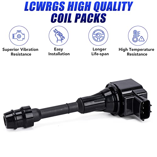 LCWRGS مجموعة من 4 حزم لفائف الإشعال وشمعات الإشعال تناسب 2.5 L4 نيسان ألتيما سنترا 2002 2003 2004 2005 2006 2.5l تحل محل UF350 C1398 - Image 2