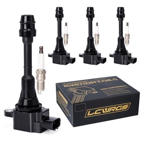 LCWRGS مجموعة من 4 حزم لفائف الإشعال وشمعات الإشعال تناسب 2.5 L4 نيسان ألتيما سنترا 2002 2003 2004 2005 2006 2.5l تحل محل UF350 C1398 - Image 1