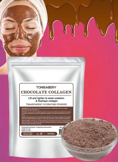 Chocolate Collagen Peel Off Face Mask Powder for Skin Care Peel Off Face Mask Lift Tighten and Resist Oxidation and Reshape Collage Hydrating and Moisturizing Peel Off Face Mask 20g