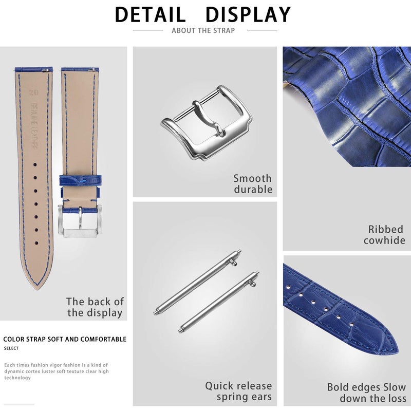 BINLUN Genuine Leather Watch Bands Women Men Quick Release Leather Watch Straps Replacement with 12 Colors Option (10mm, 12mm, 14mm, 15mm, 16mm, 17mm, 18mm, 19mm, 20mm, 21mm, 22mm, 23mm) - Image 3