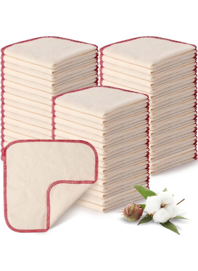 meekoo 45 Pcs Unbleached Flannel Cloth Baby Wipes Reusable Baby Diapers Wipes 8 x 8 Inch Soft and Sturdy Washable Natural Cloth Tissues Outer Stitching(Red) - Image 1
