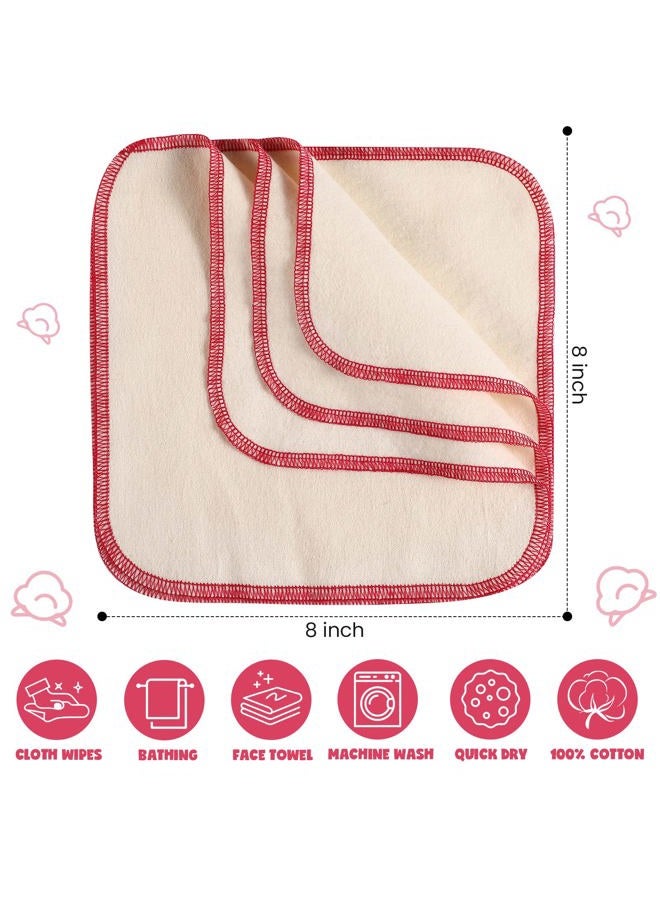 meekoo 45 Pcs Unbleached Flannel Cloth Baby Wipes Reusable Baby Diapers Wipes 8 x 8 Inch Soft and Sturdy Washable Natural Cloth Tissues Outer Stitching(Red) - Image 2