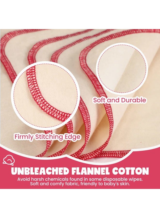 meekoo 45 Pcs Unbleached Flannel Cloth Baby Wipes Reusable Baby Diapers Wipes 8 x 8 Inch Soft and Sturdy Washable Natural Cloth Tissues Outer Stitching(Red) - Image 4