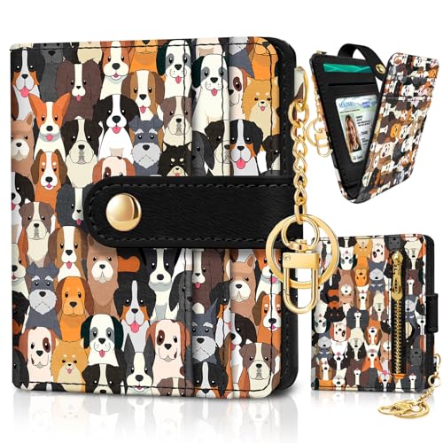 Jogjam Dogs Rfid Women Wallet, Small Slim Thin Credit Card Wallet, PU Leather Bifold Cash Zipper Coin Pocket ID Window for Female Ladies Teen Girls Girly - Image 1