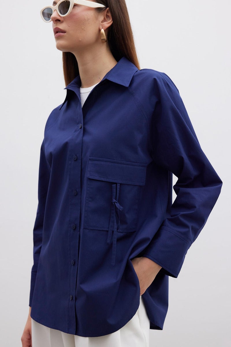 Manuka Pocket Tie Detail Shirt Navy Blue  - Image 4
