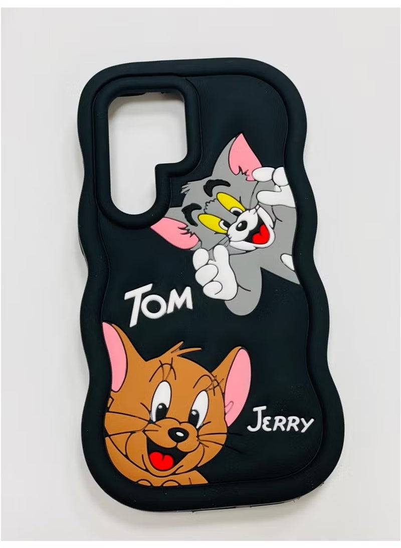IAF For S25 ULTRA Case with Camera Protection Cute 3D Soft Silicone Protective Design Cartoon Back Cover Silicone ( BLACK )  - Image 1