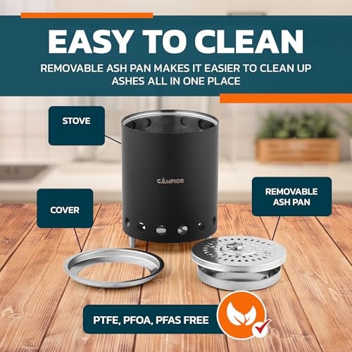 CAMPIOR Wood Burning Fire Pit Stove with Black Exterior - Smokeless Outdoor Stove for Efficient Wood Fires, Camping, and Gatherings, Stainless Steel with Removable Ash Pan, Stand and Carry Bag - Image 4