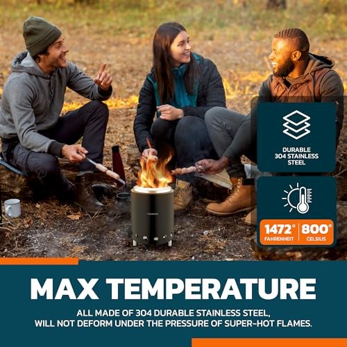 CAMPIOR Wood Burning Fire Pit Stove with Black Exterior - Smokeless Outdoor Stove for Efficient Wood Fires, Camping, and Gatherings, Stainless Steel with Removable Ash Pan, Stand and Carry Bag - Image 5