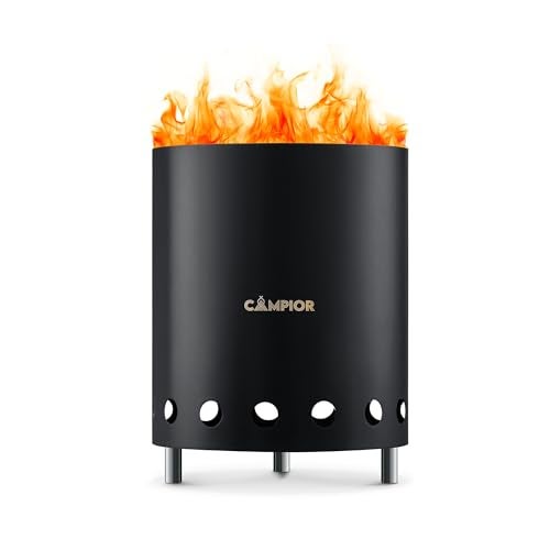 CAMPIOR Wood Burning Fire Pit Stove with Black Exterior - Smokeless Outdoor Stove for Efficient Wood Fires, Camping, and Gatherings, Stainless Steel with Removable Ash Pan, Stand and Carry Bag - Image 1