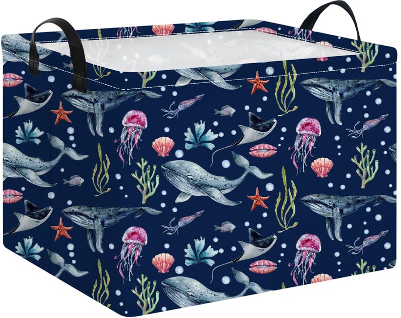 NTAOHAMPER Rectangular Storage Basket EmptyStorage Bin with HandlesRoom DecorGift BasketBook BoxWatercolor Ocean - Image 2
