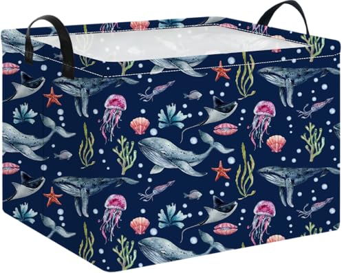 NTAOHAMPER Rectangular Storage Basket EmptyStorage Bin with HandlesRoom DecorGift BasketBook BoxWatercolor Ocean - Image 1