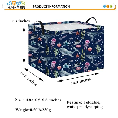 NTAOHAMPER Rectangular Storage Basket EmptyStorage Bin with HandlesRoom DecorGift BasketBook BoxWatercolor Ocean - Image 3