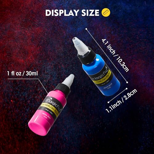 Magicfly Airbrush Paint, 16 Colors Acrylic Airbrush Paint Set (30 ml/1 oz), Ready to Spray, Opaque & Neon Colors, Water-based, Premium Kit for Beginners, Hobbyist and Artists - Image 2