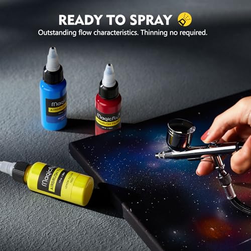 Magicfly Airbrush Paint, 16 Colors Acrylic Airbrush Paint Set (30 ml/1 oz), Ready to Spray, Opaque & Neon Colors, Water-based, Premium Kit for Beginners, Hobbyist and Artists - Image 3