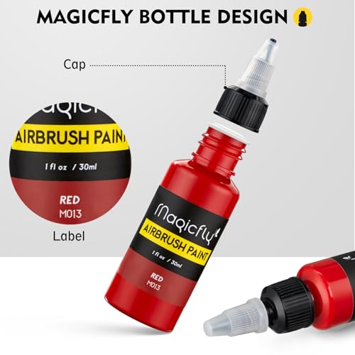 Magicfly Airbrush Paint, 16 Colors Acrylic Airbrush Paint Set (30 ml/1 oz), Ready to Spray, Opaque & Neon Colors, Water-based, Premium Kit for Beginners, Hobbyist and Artists - Image 4