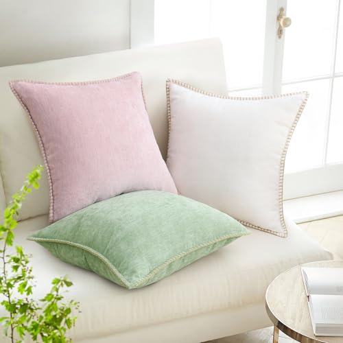 decorUhome Summer Chenille Soft Cozy Throw Pillow Covers 20x20 Set of 2 Modern Farmhouse Boho Velvet Decorative Pillow Cases with Stitched Edge for Couch Sofa Bed Home Decor Blush Pink - Image 3
