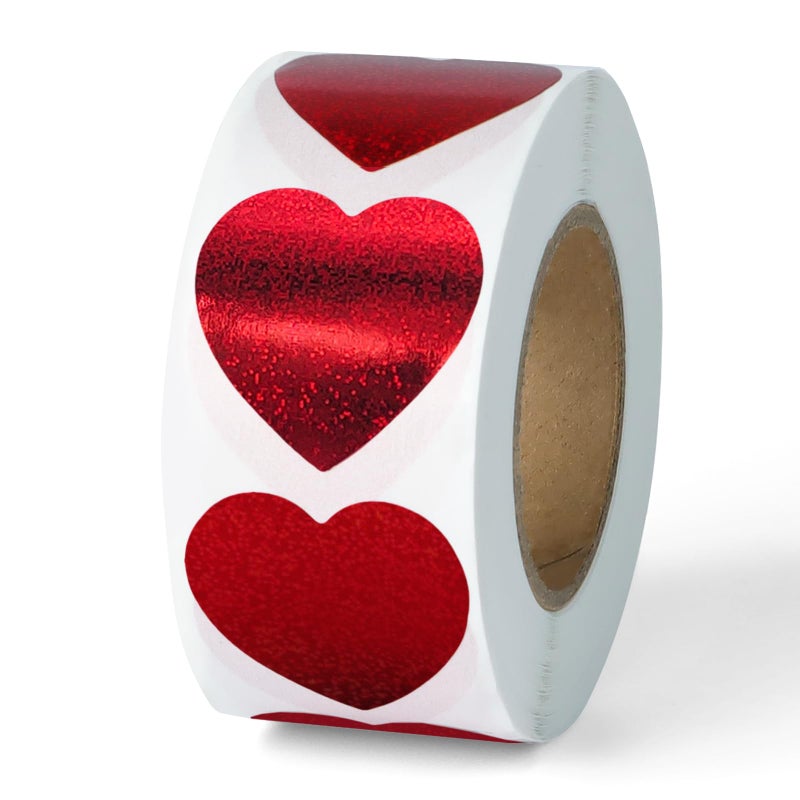 Imeepa 500 PCS Red Glitter Heart Sticker, 1" Love Shape Labels, Self-Adhesive Heart Stickers for Mother’s Day, Valentine's Day, Envelopes, Wedding, Crafting, Scrapbooking, Gift, Award Charts - Image 1