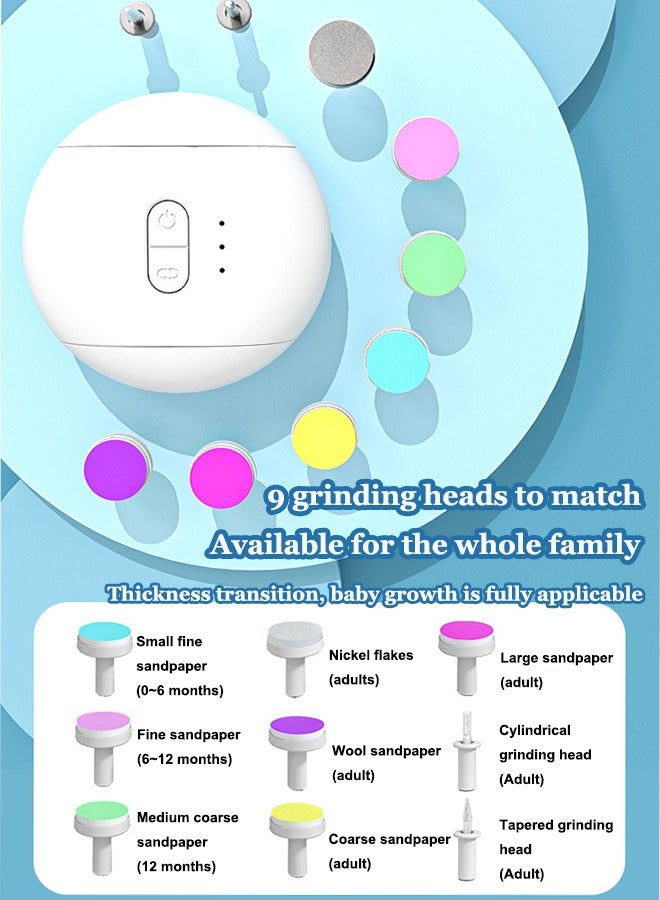 آيسيورا قصاصة اظافر كهربائية مقص الأظافر الكهربائية مقص أظافر الأطفال الكهربائية تقليم / تلميع مقص الأظافر 2 في 1 تسعة رؤوس طحن قابلة للاستبدال غطاء مغناطيسي إضاءة LED - Image 5