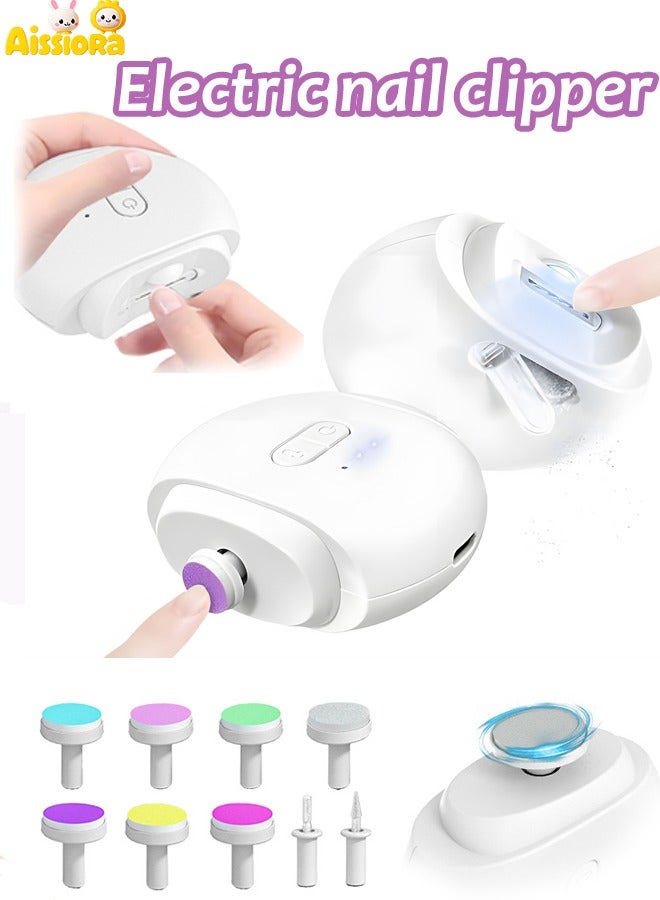 آيسيورا قصاصة اظافر كهربائية مقص الأظافر الكهربائية مقص أظافر الأطفال الكهربائية تقليم / تلميع مقص الأظافر 2 في 1 تسعة رؤوس طحن قابلة للاستبدال غطاء مغناطيسي إضاءة LED - Image 1