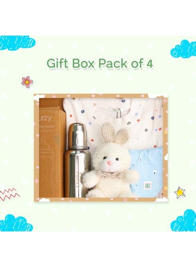 LUAY Premium Gift Box Set with The Baby Onesie, Baby Feeding Bottle, Baby Bib and Teddy Bear Best Hamper for Babies (6-9 M) - Image 1