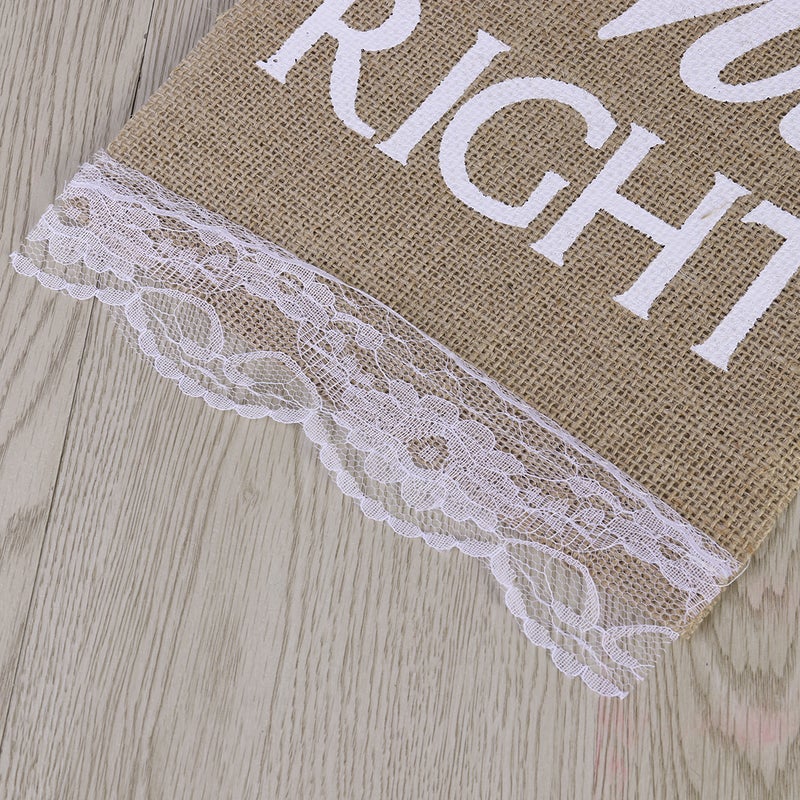 🏠 طقم ولافتات كراسي قطعتان بطراز ريفي من الكتان مع حواف وعبارات و ة للحفلات والزفاف كاكي - Image 3