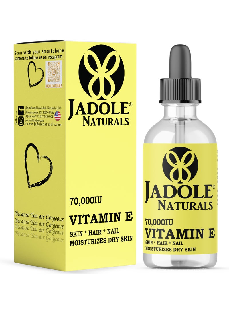 Jadole Naturals Vitamin E oil for skin hair and nails – 115ml,  70000IU - Image 1