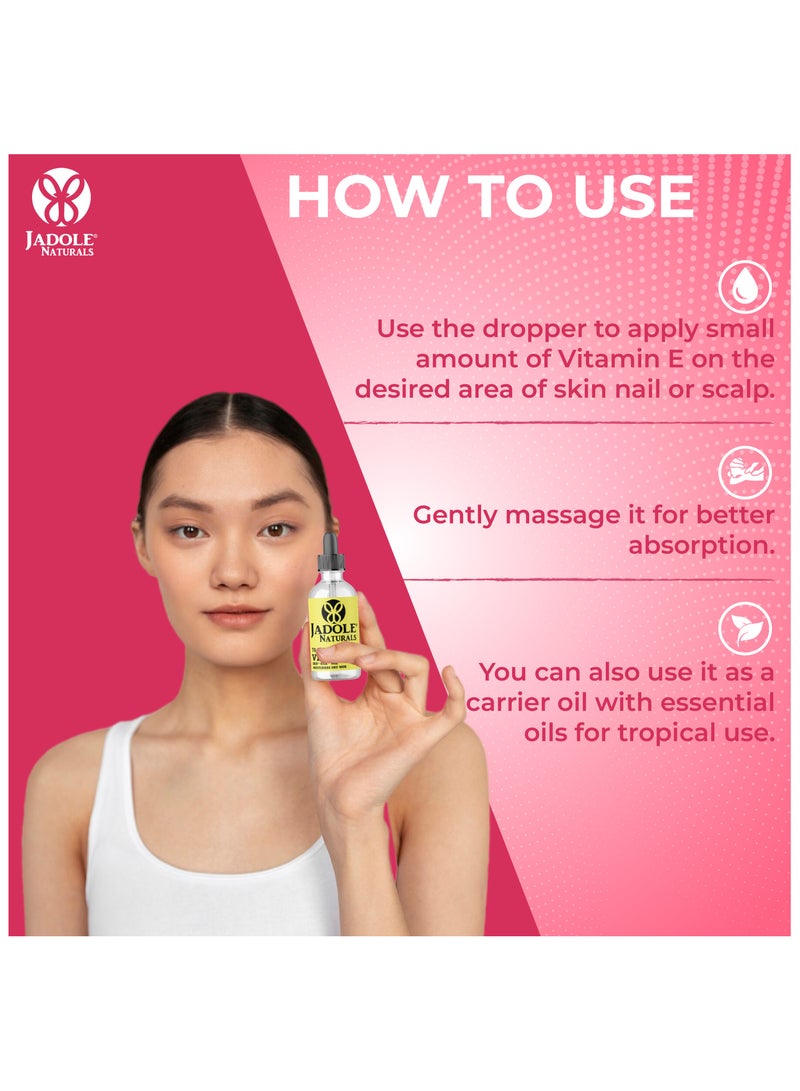 Jadole Naturals Vitamin E oil for skin hair and nails – 115ml,  70000IU - Image 3