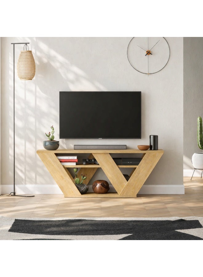 Mourah Home Pipralla Modern Tv Stand Up To 50 Inches Tvs | Modern Tv Units For Living Room | 2Tier Shelf Wooden Storage Cabinet | 110X30X40 Cm (Oak)- 2 Years Warranty - Image 1