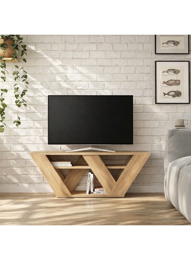 Mourah Home Pipralla Modern Tv Stand Up To 50 Inches Tvs | Modern Tv Units For Living Room | 2Tier Shelf Wooden Storage Cabinet | 110X30X40 Cm (Oak)- 2 Years Warranty - Image 2