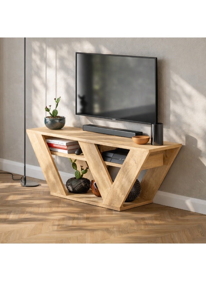 Mourah Home Pipralla Modern Tv Stand Up To 50 Inches Tvs | Modern Tv Units For Living Room | 2Tier Shelf Wooden Storage Cabinet | 110X30X40 Cm (Oak)- 2 Years Warranty - Image 4